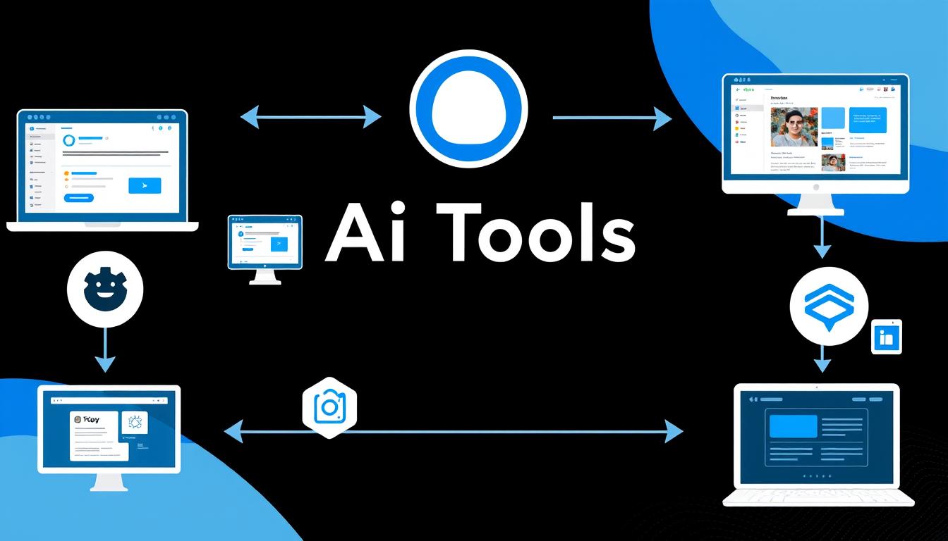 Collection of the best free AI tools working together in a workflow to enhance productivity