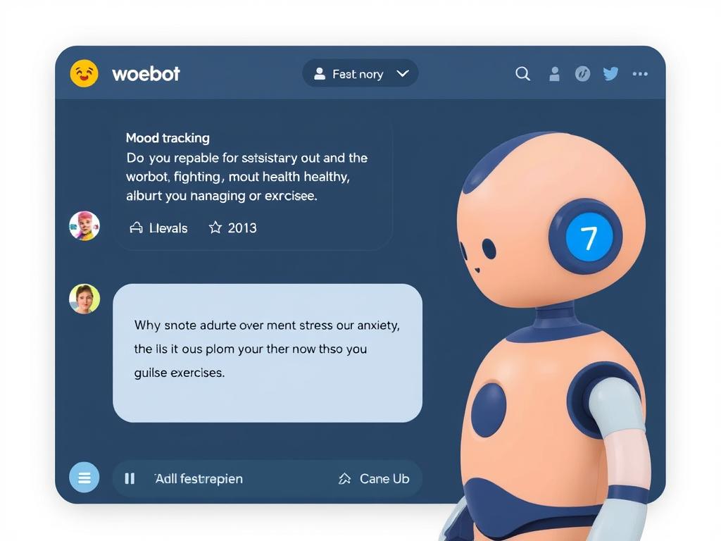 Woebot interface showing mental health support conversation